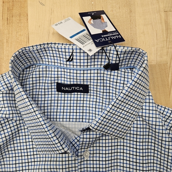 Nautica Men's Slim Fit Stretch Performance S/S Dress Shirt, Blue XXL 18-18.5 - Picture 6 of 11